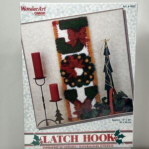 Caron Latch Hook Kit JOY Christmas Hanging Banner Wreath Poinsettia Wonderart